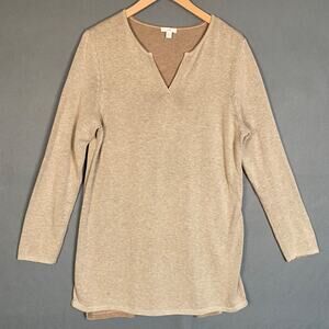 J Jill Womens Sweater Medium Tight Knit Long Sleeve Vneck Side Slit Quiet Luxury